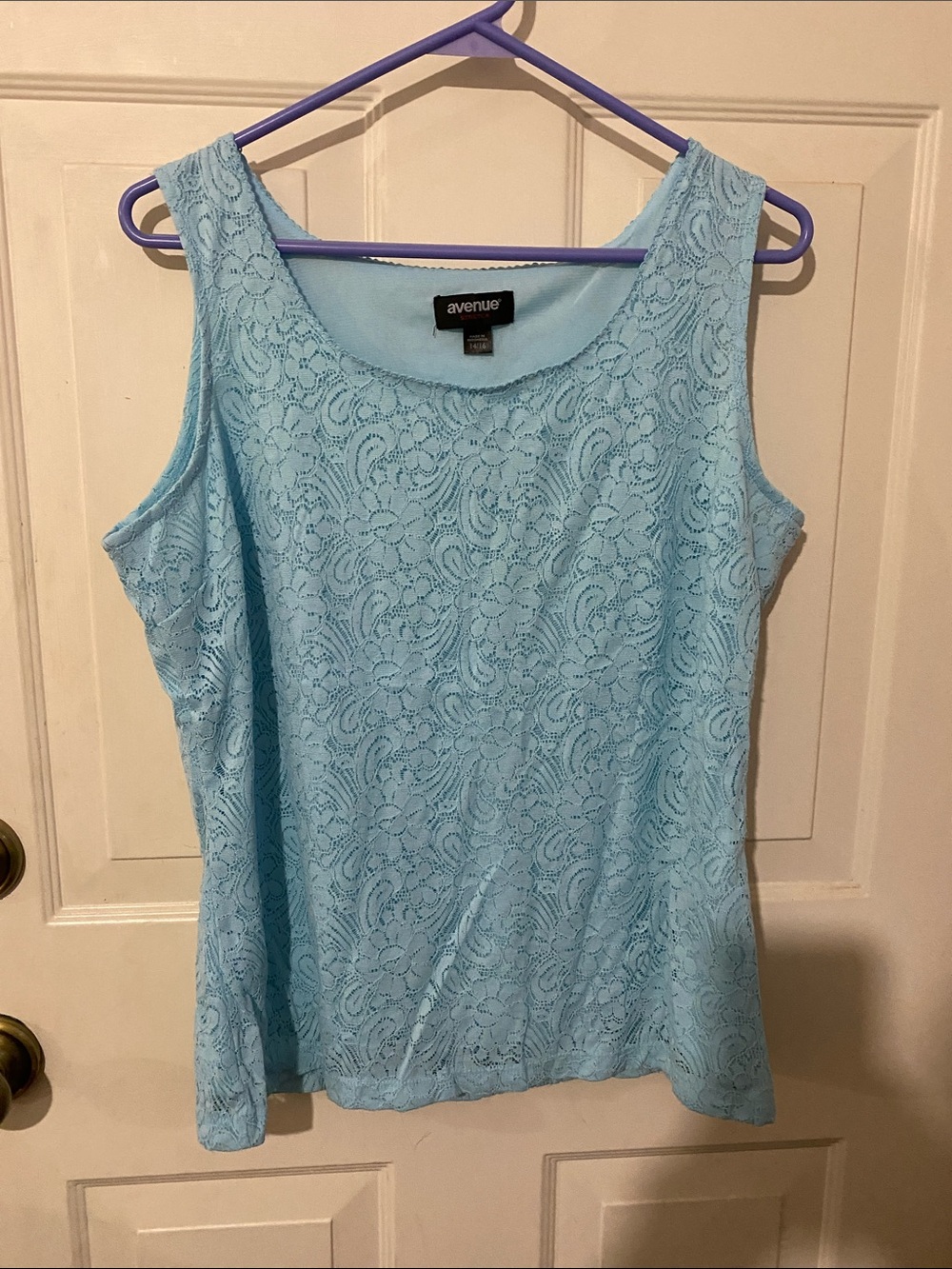 Avenue Sky Blue Floral Lace Camisole Tank 14/16